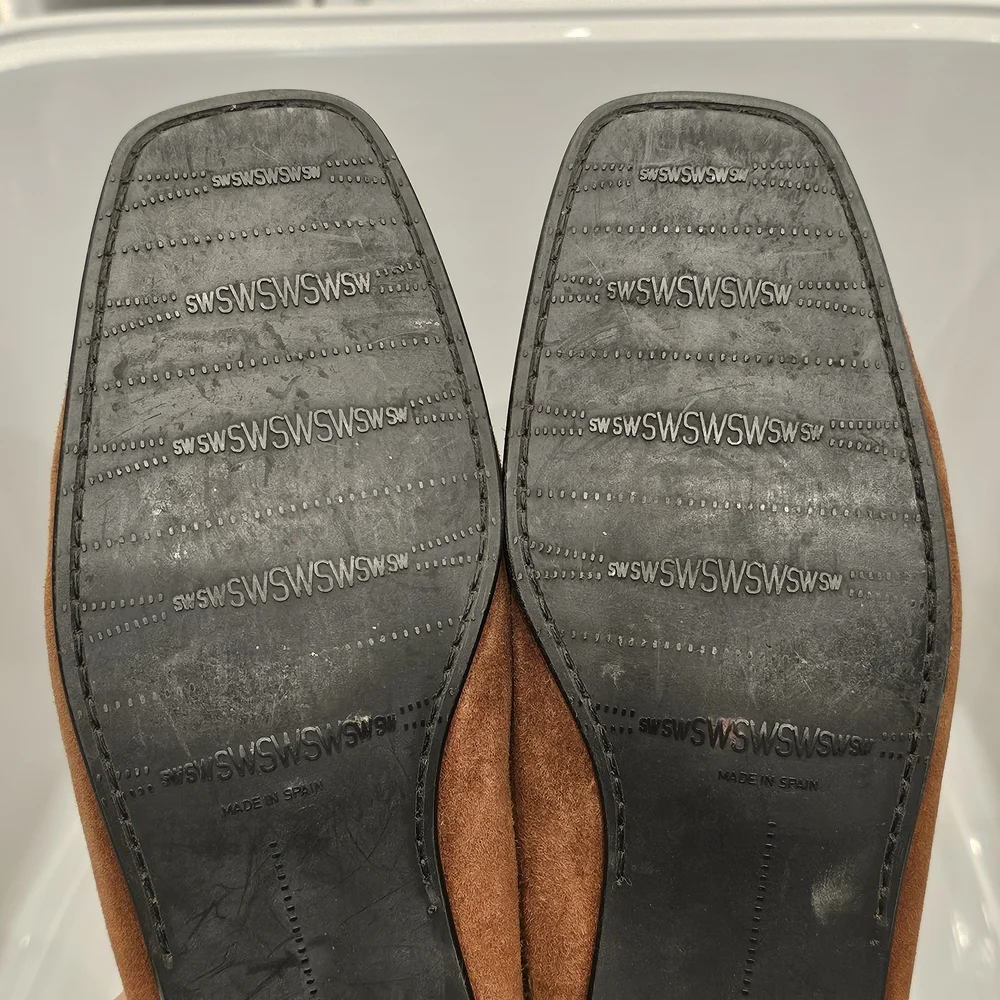 [LIKE NEW] Stuart Weitzman Brown Suede Rhinestone Jeweled Mules Loafers Sz 8.5